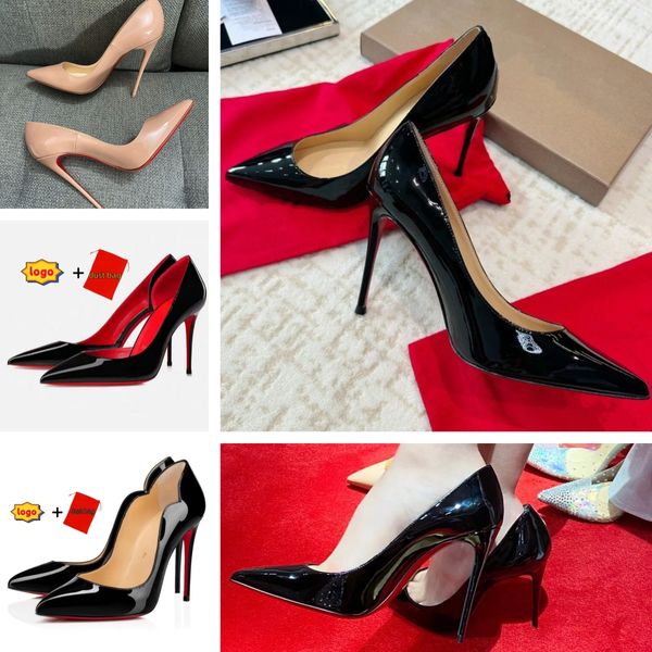 Designer Femmes Chaussures Sandales Femmes Chaussures À Talons Hauts Fête De Mariage Rouge Brillant Bas 6-12cm Talons Minces Noir Nude Luxe En Cuir Verni Femme Pompes Avec Sac À Poussière 34-44