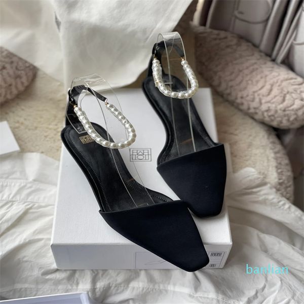Diseñador-Zapatos de mujer Toteme Pearl Satin Pumps Correa de tobillo negra Italia 3.5cm Tacón alto Tamaño europeo 35-40 Caja original Fotos reales
