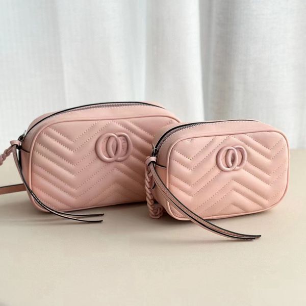 Sacs à bandoulière de créateurs pour femmes Marmont Nouveau sac disco Marmont Petit sac à main Sac pour appareil photo en cuir matelassé rose Bandoulière coulissante Sac à bandoulière design Portefeuille