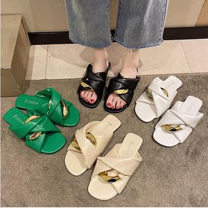 Designer Femmes glisse éraflures pantoufles vertes douces sole mode plate talons classiques d'été extérieur entraîneurs décontractés sandales