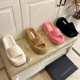 Designer Vrouwen Slippers Taji Slipper Winther Furry Fur Slides Luxe AW Vierkante Teen Sandalen Platform Slide Warm Indoor Sandaal