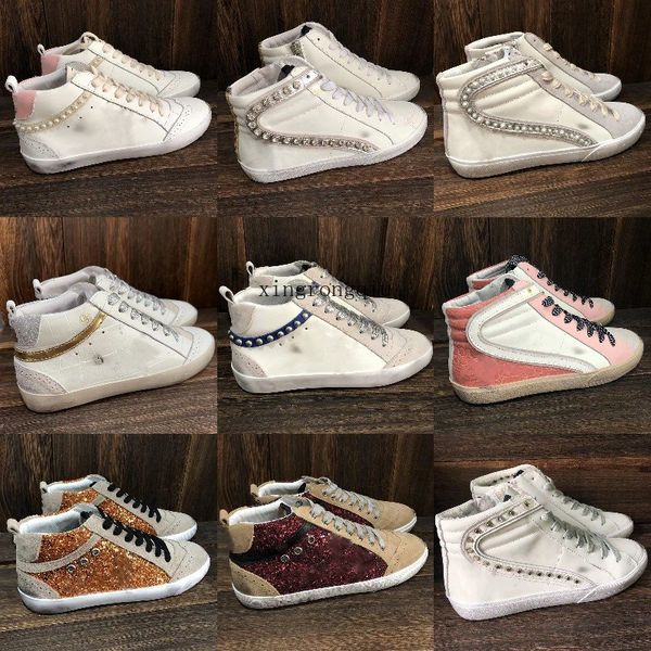 Diseñador Mujeres zapatillas de deporte Italia Marca de estrella de tobogán Golden Mid Slond