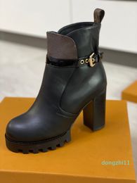 Designer-femme Bottes de neige en cuir Boot de cheville chunky talons martin chaussures imprimement plate-forme en cuir désert botte de lacet-up 5cm 10 couleurs