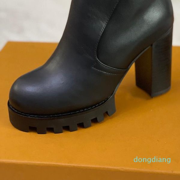 Botas de nieve de diseñador para mujer Plataforma de cuero con estampado Bota con cordones del desierto Botín de cuero Zapatos Martin de tacón grueso