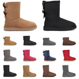 Designer Femmes Bottes De Neige UGGslie Australie Châtaigne Noir Gris Mode Classique Mini Bailey Bow Cheville Botte Courte En Plein Air Femmes Bottines Chaussures D'hiver UGGslie