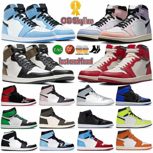 Hommes 1 High OG 1S Chaussures de basket-ball Jumpman Perdu et trouvé Skyline Hommes Baskets Université Bleu Se Space Jam Brevet Bred Gorge Green dar38nk #