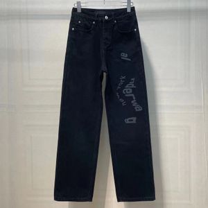 Designer Dames Lente Zomer Onregelmatige Letter Offsetdruk Hoge Taille Rechte Buis Jeans Vrouwelijke