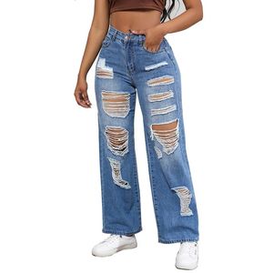 Designer Dames Street chic Rechte Broek Gescheurde Y2K Jeans Hoge Taille Losse Wijde Pijpen Broek Zomer Dames High Street Mom Jeans 240312