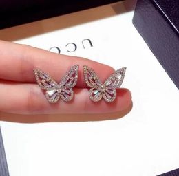 Designer Femmes Stud Fashion Jewelry 925 Sterling Silver Bowknot Luxury Lady Full Drill Crystal Earring Haute Qualité Bijoux Accessoires Memorial Day Gift