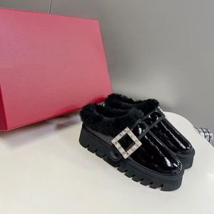Designer Women Suede Boots Fur Flats Crystal Buckle Luxe schoenen rond teen