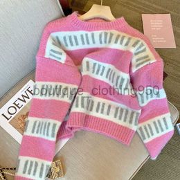 Designer Femmes pulls pull en hiver vintage sweet tricots tricots coréen chic rayé o coulle de cou miuiii