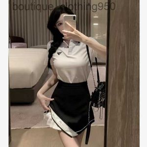 Designer Dames Sweet Two Piece Dress Academy Style Polo Neck Short Sleeve T shirt Ruches High Waist Short Skirt Fashion Set