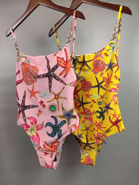 Designer femmes maillots de bain été série Starfish haut de gamme or métal épaule dos nu bretelles spaghetti body sexy