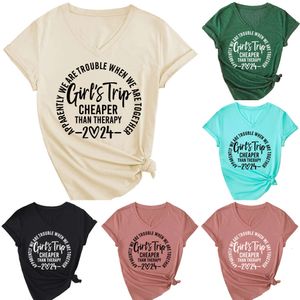 Designer Women T Shirt Ladies Zomer Cropp Top Leisure V-Neck Short Sleeved Girl's Trip goedkoper dan therapie 2024 Nieuwe print T-shirt Letter Gedrukte modekleding