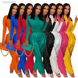 Designer Women Tassel Two -delige broek Set 2023 herfstkleding dames dames lange mouw bodysuit jumpsuit top en trekkoord broek bijpassende outfits