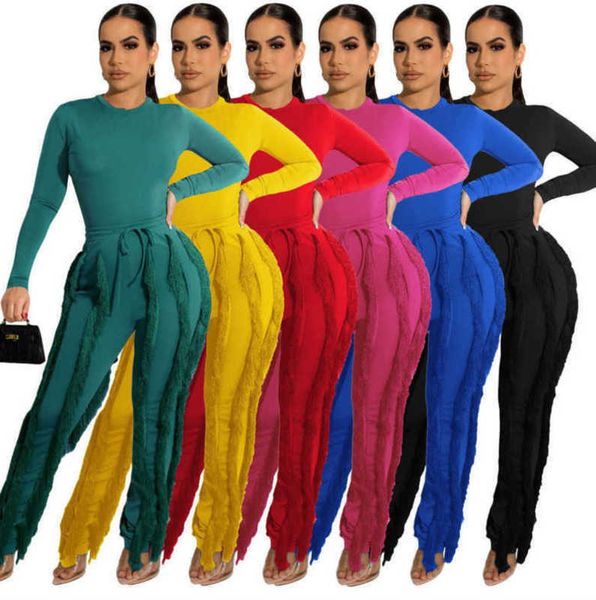 Designer Femmes Gland Deux Pièces Pantalon Ensemble Vêtements D'automne Dames À Manches Longues Body Combinaison Haut Et Pantalon À Cordon Tenues Assorties 6 Couleurs