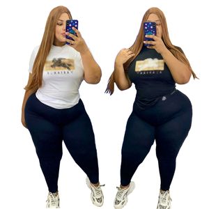 Designer Women Tracksuits Summer Plus Size Outfits katoenen shirt Tops en broek Twee -delige set Jogger Sport Suit T -shirt broek Outfits Outfits Uitgevallen kleding