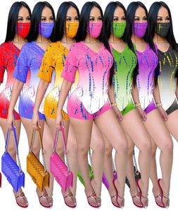 Designer Women Two Piece Tenues Tie Dye Set Summer Summer Casual Tracksuis with Face Mask Women Clothes Short à manches Tshirt Suits à la maison 4915751