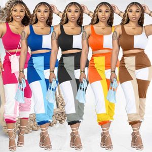 Designer Dames Tweedelige Broek Outfits 2023 Nieuwe Trainingspakken Zomer Multicolor Combinatie Crop Tank Top Set Sweatsuits