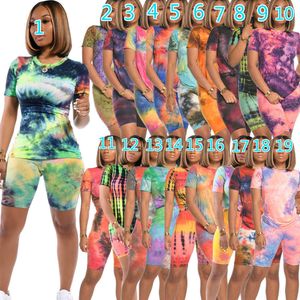 Ontwerper Vrouwen Twee Stukshorts Outfits Zomer Trainingspak Lip Tie Dye T-shirt Top + Broek 2 Stuk Set Plus Size Dames Sweatsuits Kleding 815