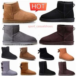 Diseñador Mujer Uggly Botas de cuero Trenza Cómoda Australia Botines Gamuza Piel de oveja Uggslies cortos Mini arco Caqui Negro Blanco Rosa Azul marino Zapatillas de deporte al aire libre 36-41