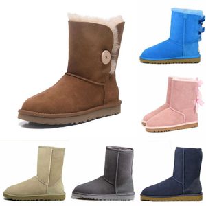 Designer Dames uggss Leren laarzen Braid Comfy Australia Booties Suède Schapenvacht korte strik winter outdoor kaki zwart wit roze navy