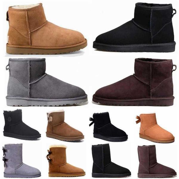 Diseñador Mujer UGSS Botas de invierno Trenza Cómodas botas para la nieve Ante botines cortos arco caqui negro blanco rosa azul marino zapatillas de deporte al aire libre