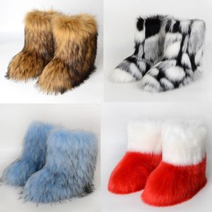 Bottes de neige chaudes de styliste pour femmes, chaussures d'hiver plates en fourrure à bout rond, demi-bottes colorées pour noël