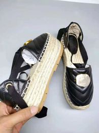 Designer Women Wedge Platform Sandals Espadrilles chaussures en cuir véritable cheville à lacets matelass￩ espadrille Ladies High Heel 12cm g233