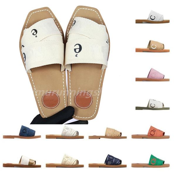 Diseñador Mujer Woody sandalias famosas Mulas planas clásicas negro blanco encaje Letras Tela zapatillas de lona para mujer diapositivas plataforma sandalia al aire libre 35-42 L1