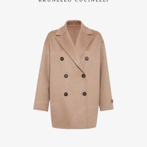 Designer vrouwen wollen jassen brunello cuccinelli vrouw kasjmere dubbele borsten bruine lange mouwen mode casual jassen