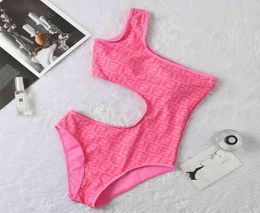 Designer Women039s Swimsuit Bikini 2022 Double F Pink Open One One épaule Brasse de mode sexy pour femmes1513376