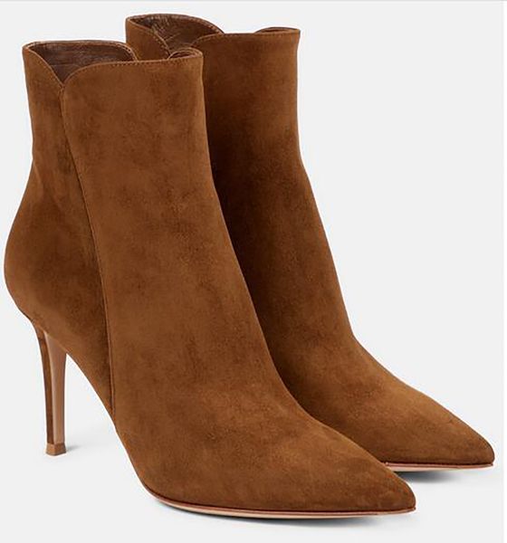 Diseñador para mujer Botas de tobillo Zapatos de invierno Botas cortas de tacón alto sexy Cuero puntiagudo Cabeza redonda Cuero de vaca clásico Botas desnudas Zapatos cómodos EU35-42 con caja