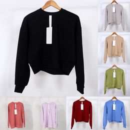 Diseñador para mujer ropa de otoño yoga moda color sólido sudaderas con capucha suéter deportes cuello redondo manga larga casual sudaderas sueltas 75317