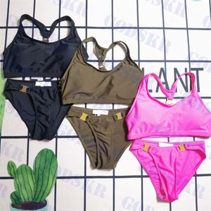 Designer Womens Bikinis Set Lettre Métal Logo Maillots De Bain Été Maillot De Bain En Plein Air Brun Rose Bikini