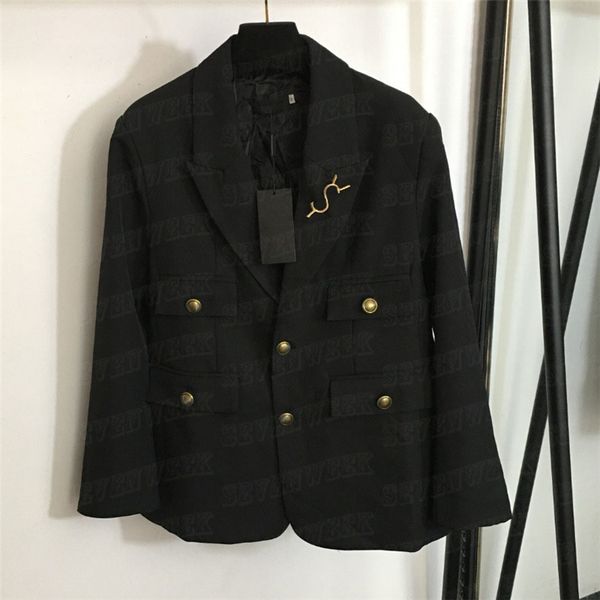 Veste de blazer pour femme de styliste avec broche en forme de lettre, manteau de costume noir de style classique pour occasions formelles
