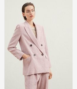 Designer Womens Blazers Brunello Cuccinelli lange mouwen linnen met dubbele borsten roze vrijetijdspak met dubbele borsten