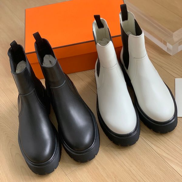 Botas de diseñador para mujer Botas cortas de otoño e invierno de diseñador Botas Chelsea de fondo grueso Manga de plataforma Botines elásticos Tacones de plataforma Zapatos de fábrica