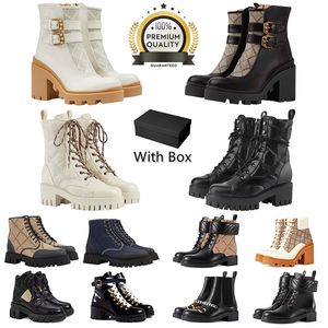 Diseñador Botas para mujer Tacones altos Bota de tobillo Zapatos reales Moda Invierno Otoño Martin Vaquero Cuero acolchado Cordones Mujer Zapato de invierno Suela de goma 35-40