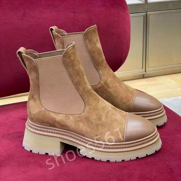 Bottes de créateurs pour femmes semi-marque automne et hiver petit parfum Chelsea plate-forme plate-forme élastique Western cheville travail sécurité printemps