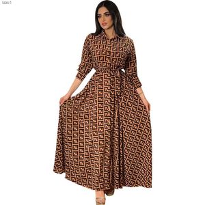 Designer dames casual jurken sdfe Frans elegant voor vrouwen zomer retro print moslim Dubai Abaya revers