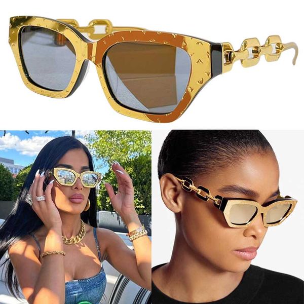 Diseñador Gafas de sol de ojo de gato para mujer Z1476E Gafas de moda Gafas de sol de la cadena de lente de metal dorado Arm Sily Ladies Gafas con caja original de calidad superior