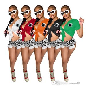 Diseñador de ropa para mujer Chándales 2023 New Wind Striped Shorts T-shirt Set Summer Sexy Casual Conjunto de dos piezas Sportwear