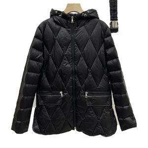 Designer Femmes Down et Parkas Taille avec ceinture Slim Rhombic Plaid Haut à capuche léger Tempérament de la mode Petit nombre High Sense Manteau court Veste