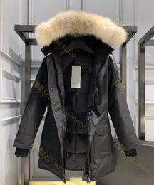 Designer das mulheres para baixo jaqueta marca de moda canadense gansos casaco longo grande bolso gola pele térmica topo feminino parka roupas grandes