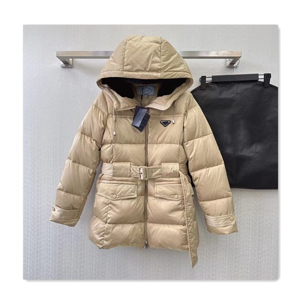 designer femmes doudoune femmes parkas haute qualité mi-longueur ceinture triangle logo à capuche noir doudoune en coton mode polyvalent coupe chaude vêtements d'extérieur pour femmes