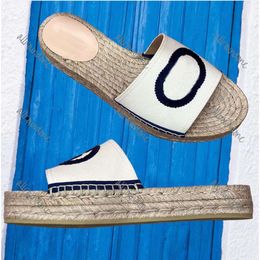 Designer dames espadrilles slipper in elkaar grijpende g platte sandaalglaasjes snoer doek canvas summer strand buiten schoenen voor vrouwenplatform met rubber zool