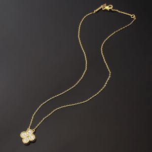 Designer damesmode luxe gesp volledige diamanten ketting mode enkele bloem klavertje vier Cleef hanger kettingen 18K gouden kettingen