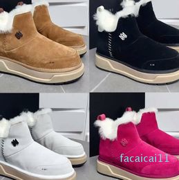 Designer Femmes Mode Hiver Daim Pull Bottes Super Luxe Doublure En Laine Semelle Extérieure En Caoutchouc Hommes Bottes De Neige Occasionnelles Chaussures De Ski En Plein Air