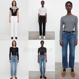 Diseñador para mujer Borde crudo de cintura cruda Nueve jeans rectos Mujeres